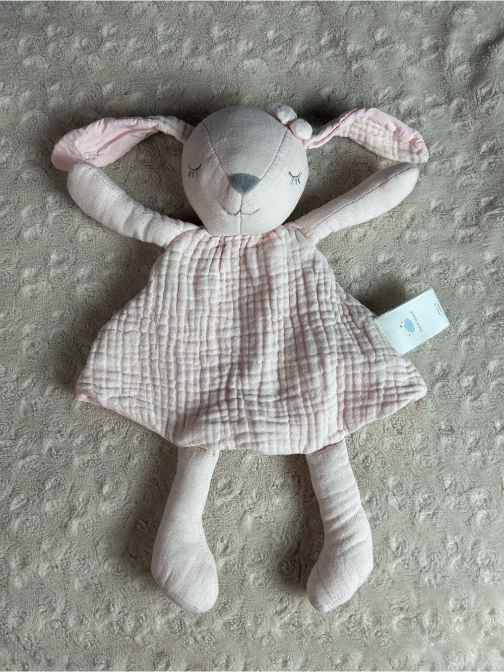 Cloud Island Bunny Lovey Pink Muslin Security Blanket Baby Toy Gray Nose Eyes